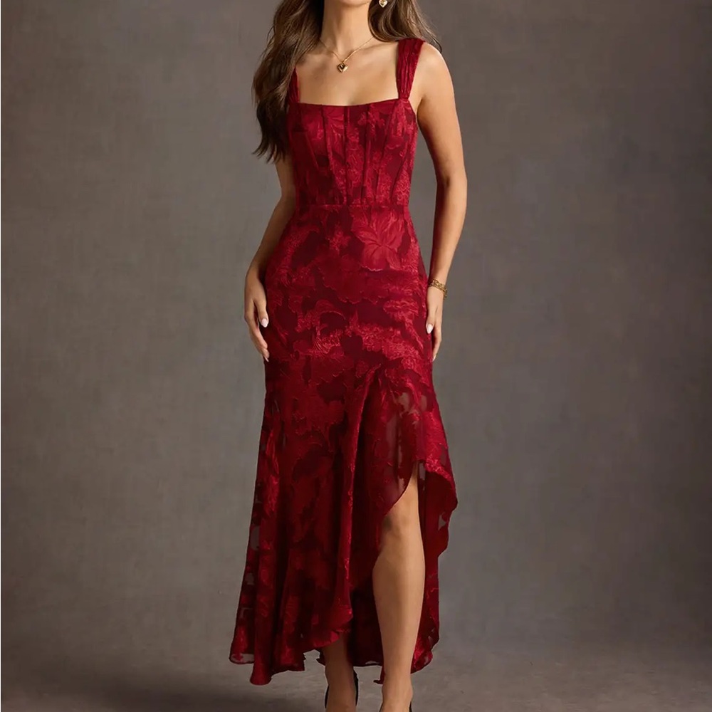 Azazie Burgundy High Low Dress